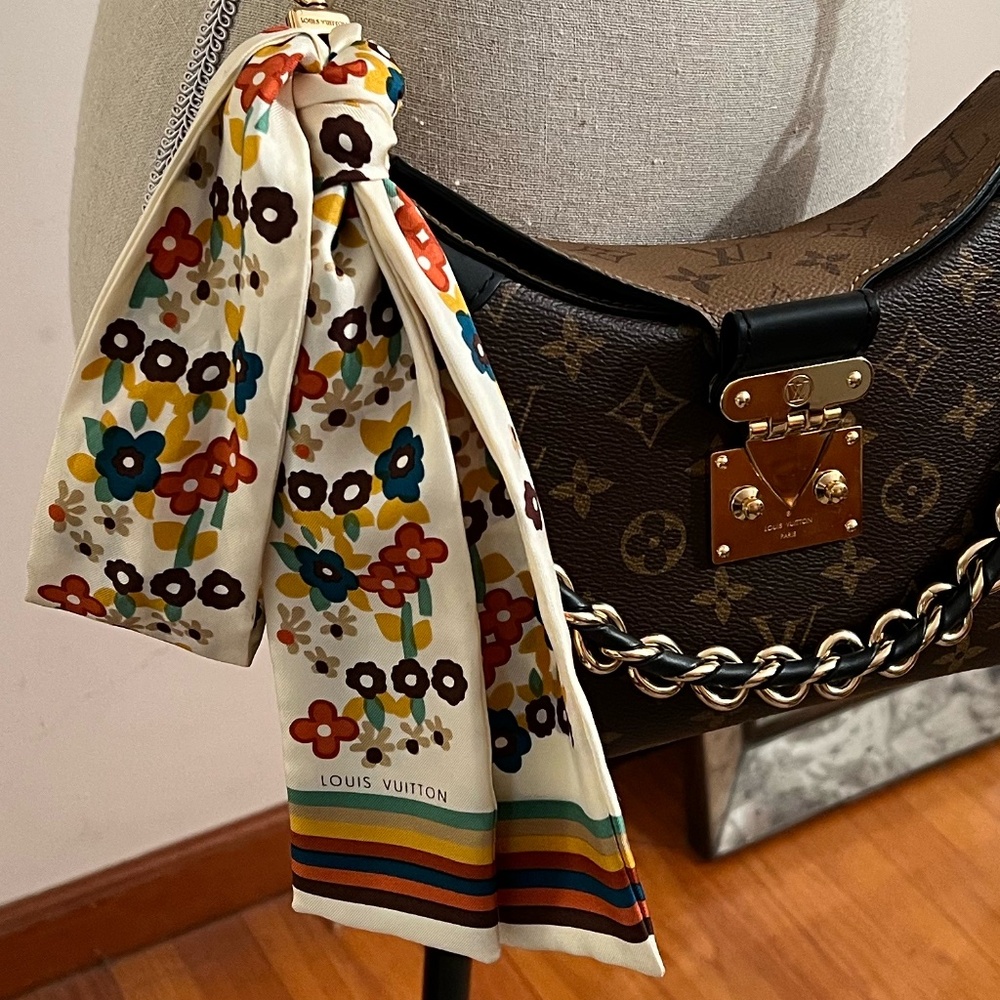Louis Vuitton Silk Twilly Bandeau Scarf with Flower Design